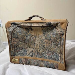 Rare! Vintage Large French Luggage Company Tapestry & Leather Suitcase